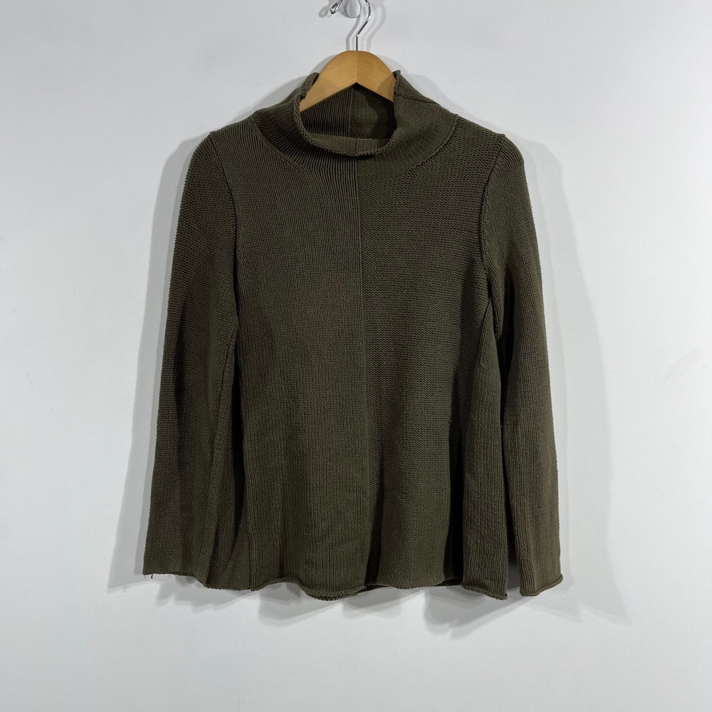 August Silk Granola VTG 90s Olive Green Funnel Neck Knit Cotton Blend Sweater S